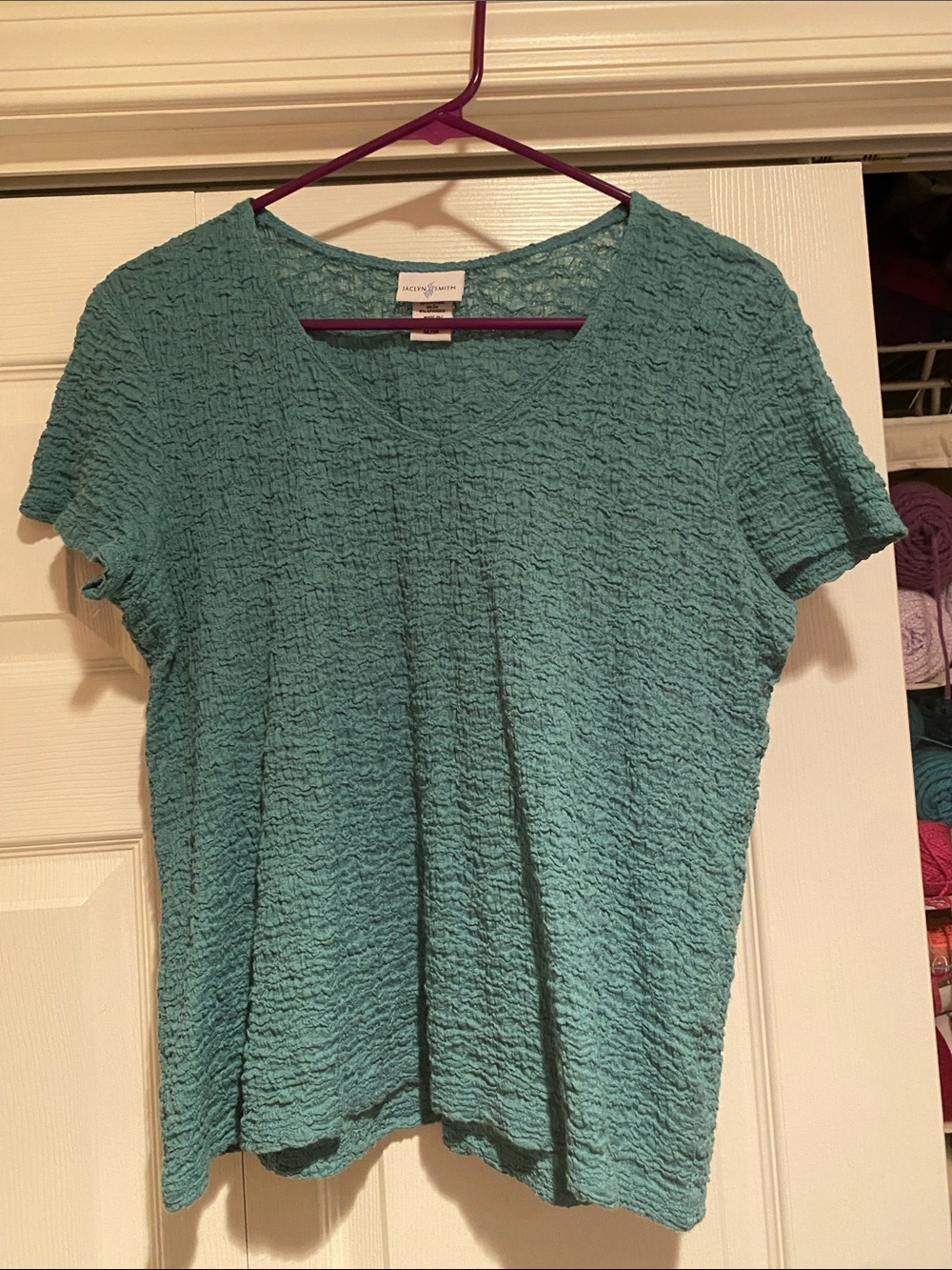 Jaclyn Smith Teal Crinkle Knit Top- M